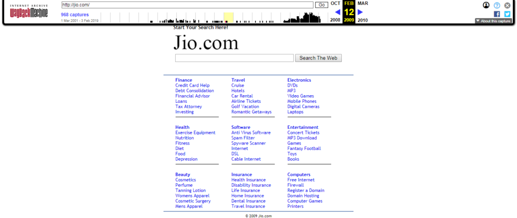 Jio.com in 2009